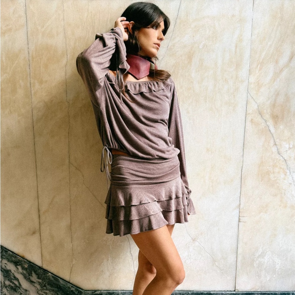 SOFT RUFFLED SKIRT BROWN VIGORE